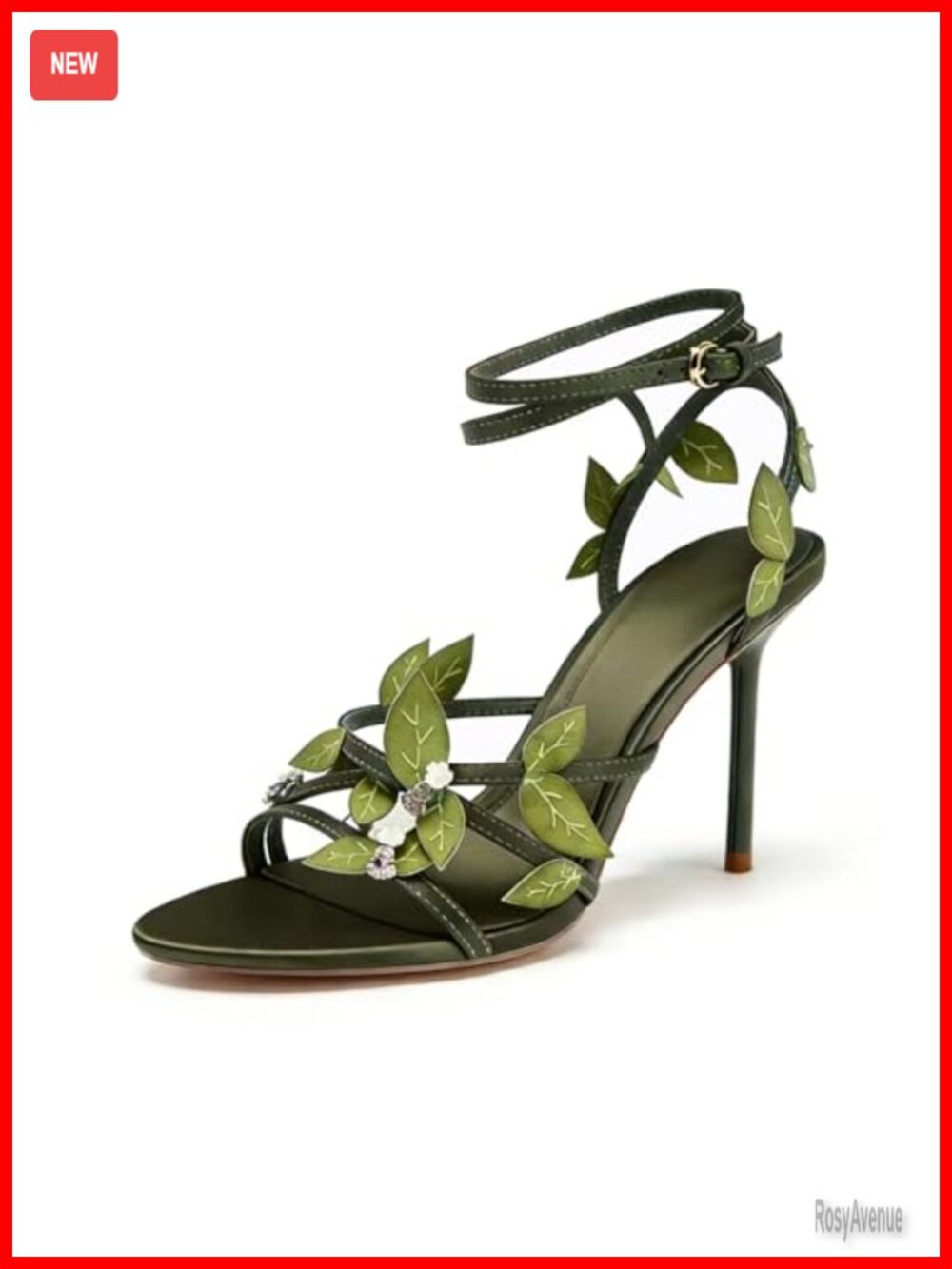 Women's Leaf Stiletto Sandals Point Toe Ankle Wrap Strap Dress High Heels